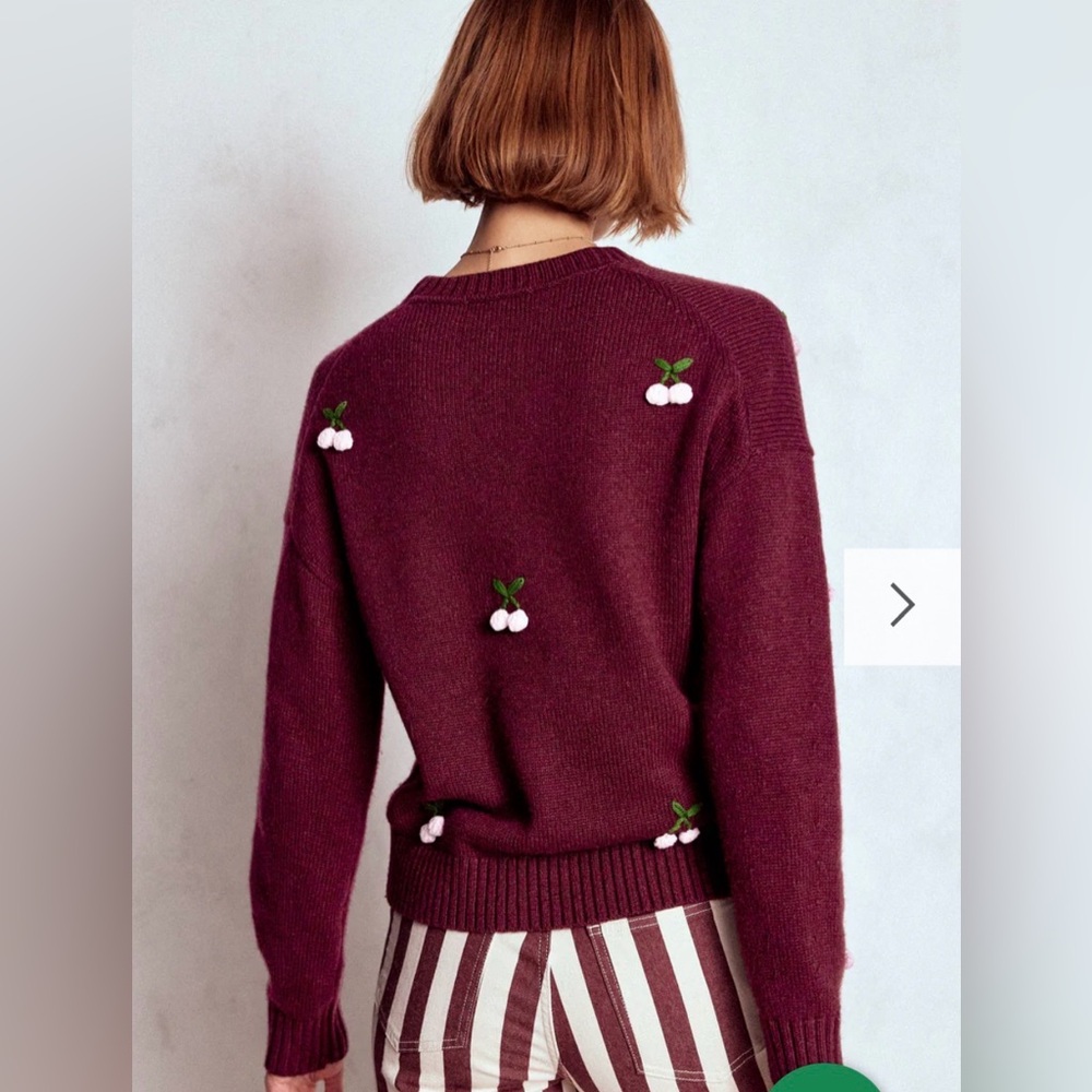 NWT Boden Women’s Natalie Embroidered Sweater Size S Color Cherry Wine New - Picture 4 of 8